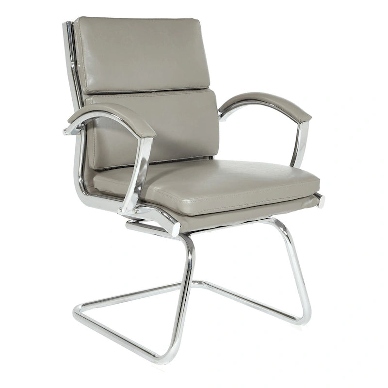 Fauteuil visiteur mi-dossier en similicuir avec accoudoirs rembourrés et piètement luge chromé