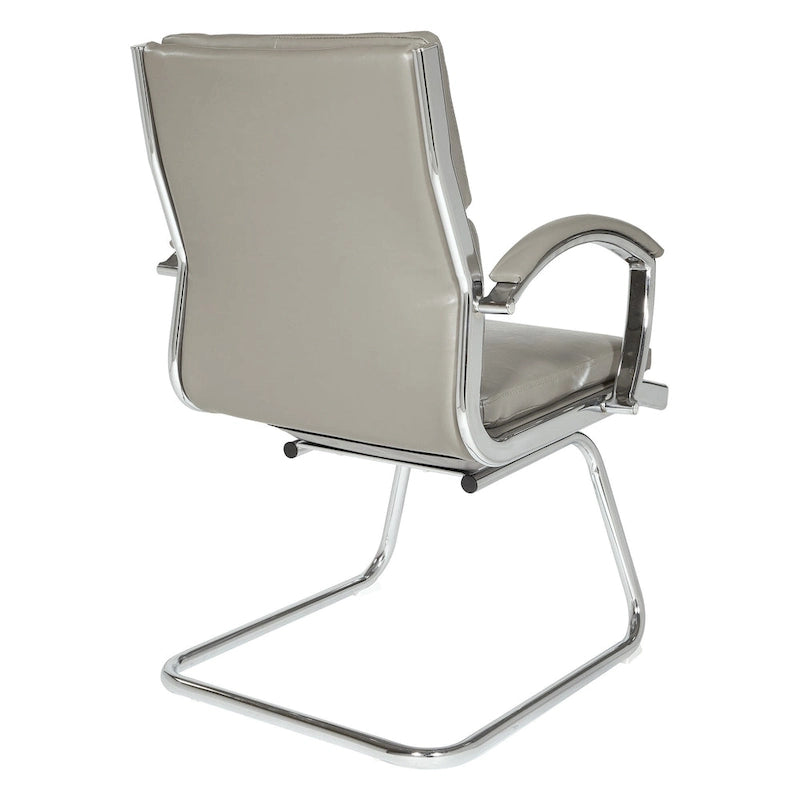 Fauteuil visiteur mi-dossier en similicuir avec accoudoirs rembourrés et piètement luge chromé