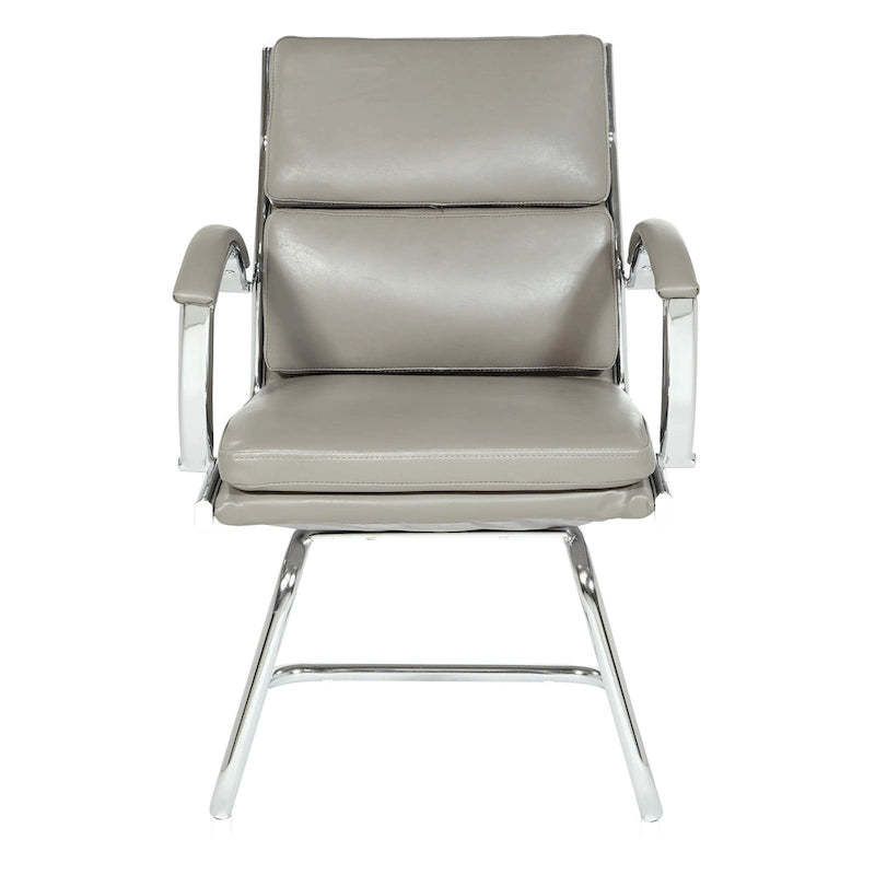 Fauteuil visiteur mi-dossier en similicuir avec accoudoirs rembourrés et piètement luge chromé