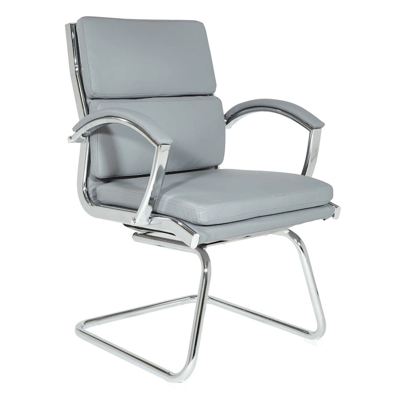 Fauteuil visiteur mi-dossier en similicuir avec accoudoirs rembourrés et piètement luge chromé