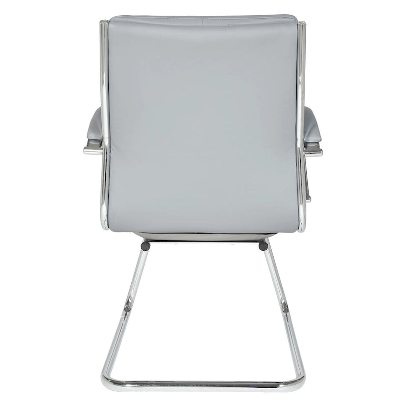 Fauteuil visiteur mi-dossier en similicuir avec accoudoirs rembourrés et piètement luge chromé