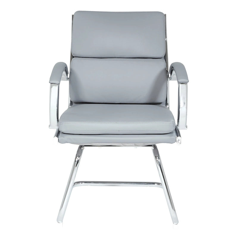 Fauteuil visiteur mi-dossier en similicuir avec accoudoirs rembourrés et piètement luge chromé