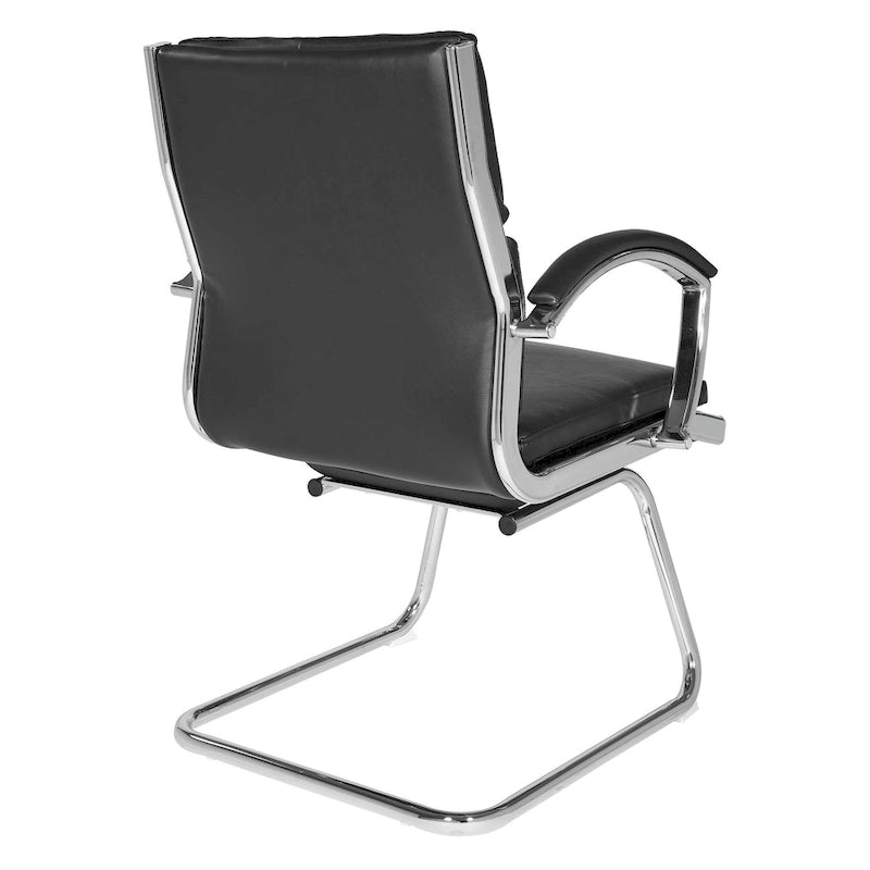 Fauteuil visiteur mi-dossier en similicuir avec accoudoirs rembourrés et piètement luge chromé