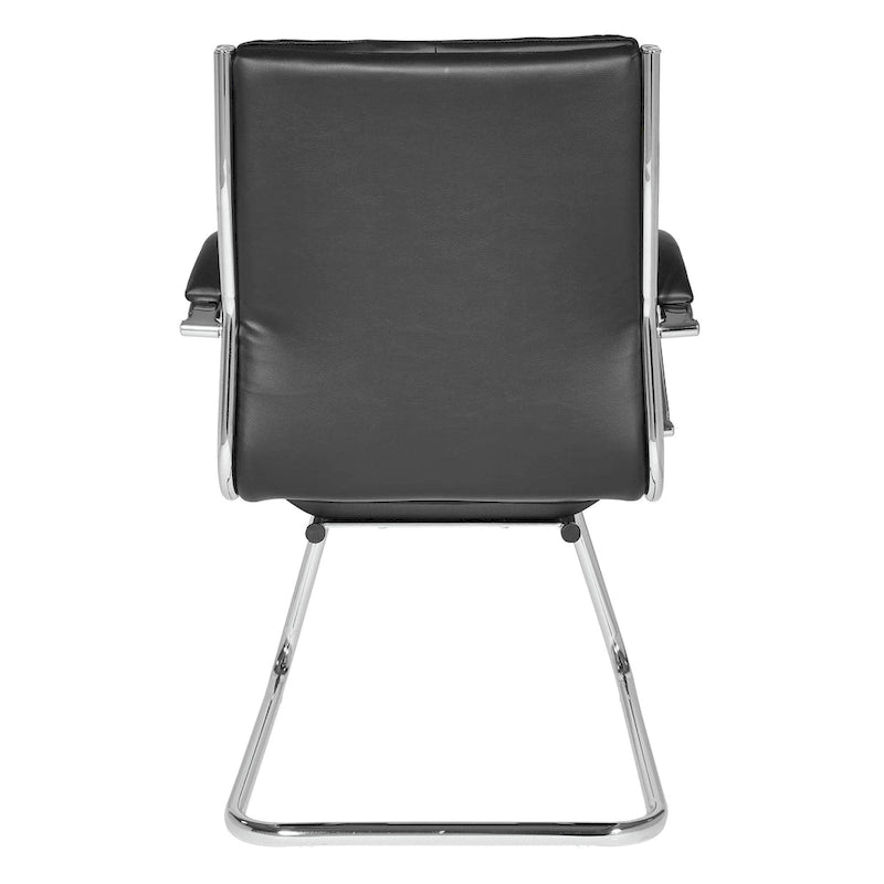 Fauteuil visiteur mi-dossier en similicuir avec accoudoirs rembourrés et piètement luge chromé