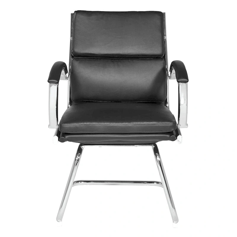Fauteuil visiteur mi-dossier en similicuir avec accoudoirs rembourrés et piètement luge chromé