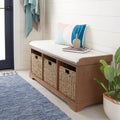 Banc de rangement de ferme avec coussin d'assise et trois paniers tressés