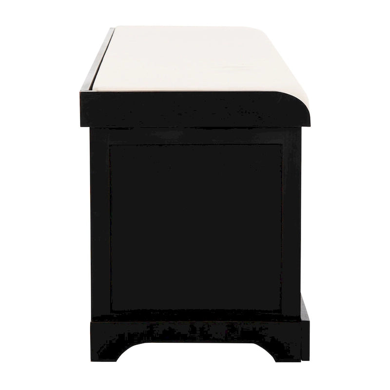 Banc de rangement de ferme avec coussin d'assise et trois paniers tressés