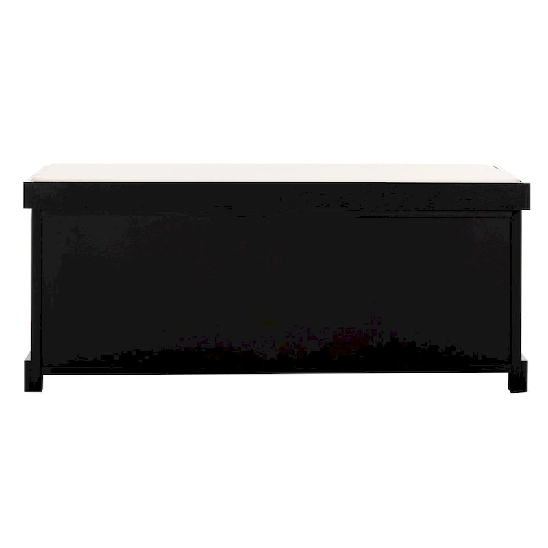 Banc de rangement de ferme avec coussin d'assise et trois paniers tressés