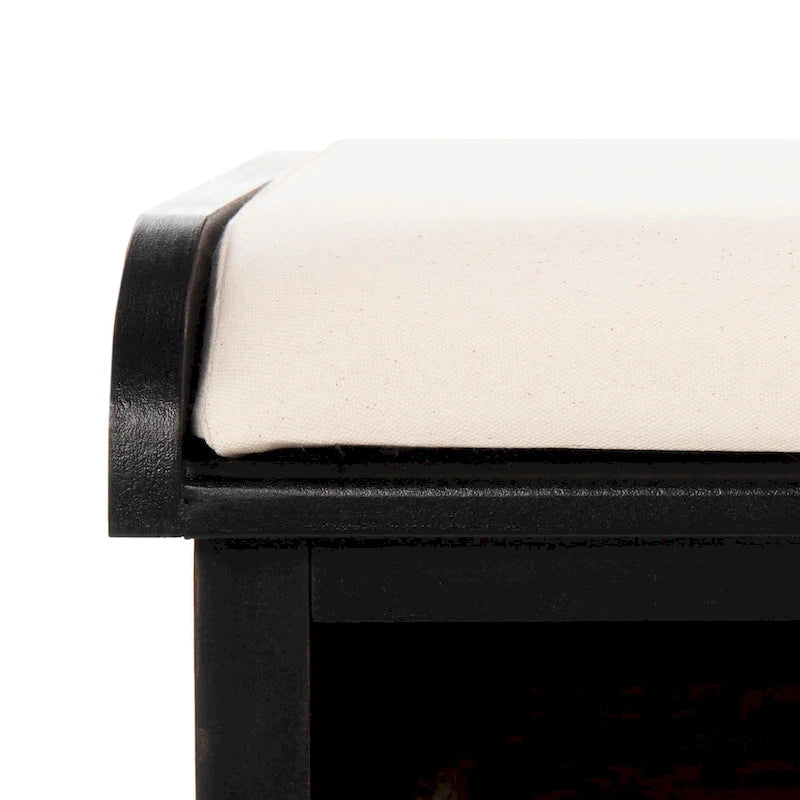 Banc de rangement de ferme avec coussin d'assise et trois paniers tressés