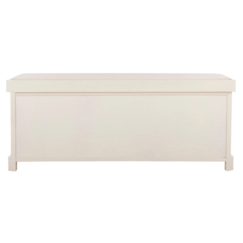 Banc de rangement de ferme avec coussin d'assise et trois paniers tressés