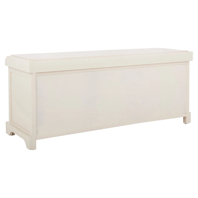 Banc de rangement de ferme avec coussin d'assise et trois paniers tressés