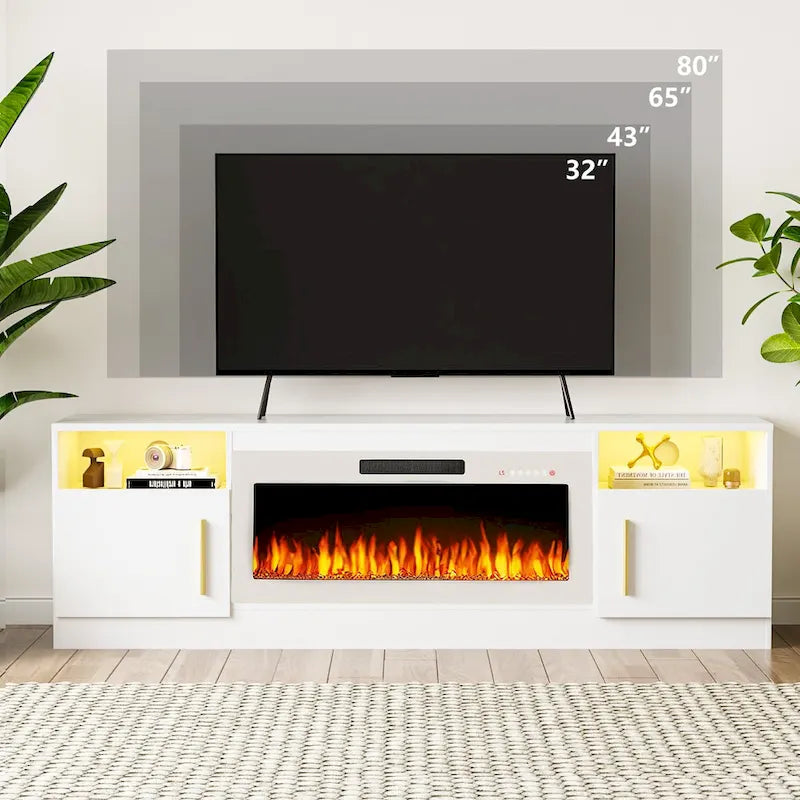 Meuble TV de cheminée de 70 po avec foyer électrique de 36 po et lumières DEL 16 couleurs, noir