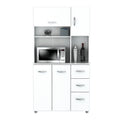 Meuble de rangement de cuisine blanc autoportant avec étagère à micro-ondes et tiroirs