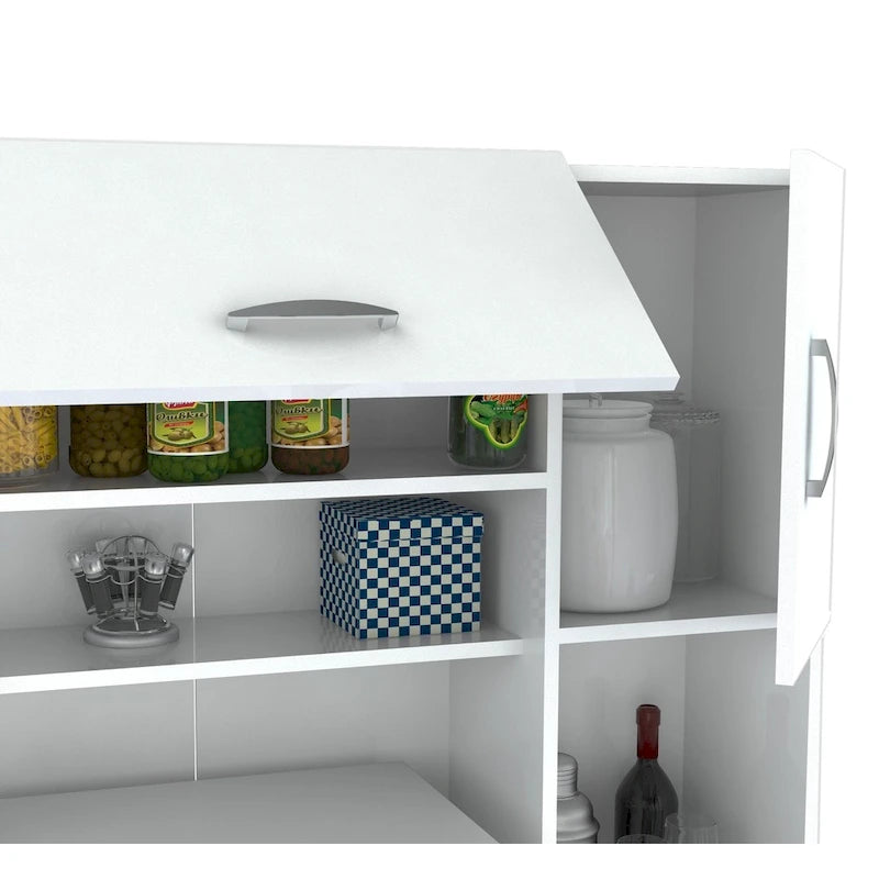 Meuble de rangement de cuisine blanc autoportant avec étagère à micro-ondes et tiroirs