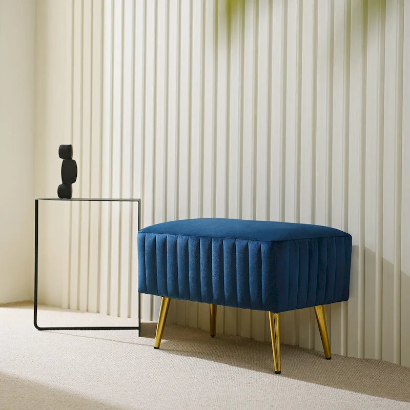 Banc rembourré en velours capitonné moderne avec pieds en métal doré