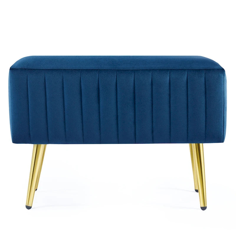 Banc rembourré en velours capitonné moderne avec pieds en métal doré
