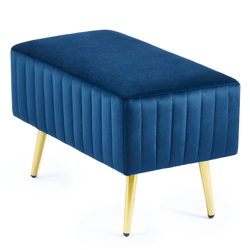 Banc rembourré en velours capitonné moderne avec pieds en métal doré