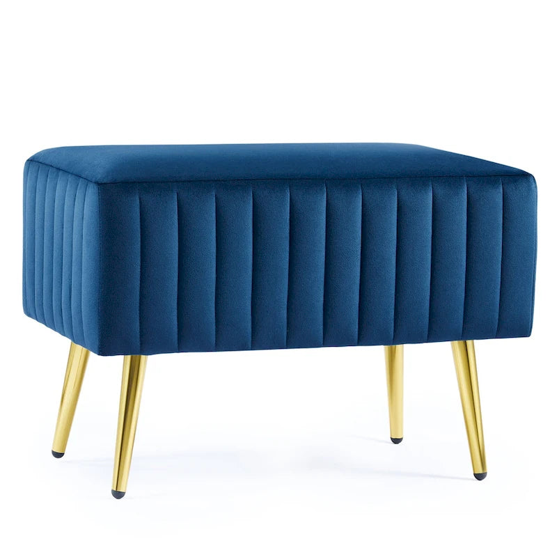 Banc rembourré en velours capitonné moderne avec pieds en métal doré
