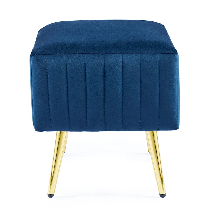 Banc rembourré en velours capitonné moderne avec pieds en métal doré