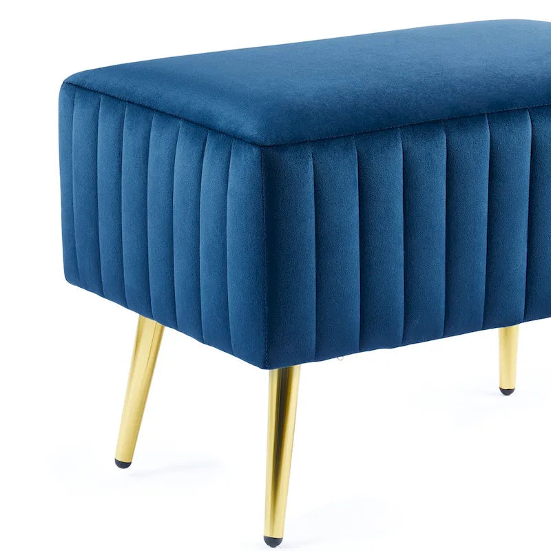 Banc rembourré en velours capitonné moderne avec pieds en métal doré
