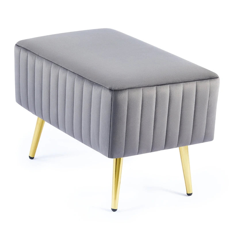 Banc rembourré en velours capitonné moderne avec pieds en métal doré
