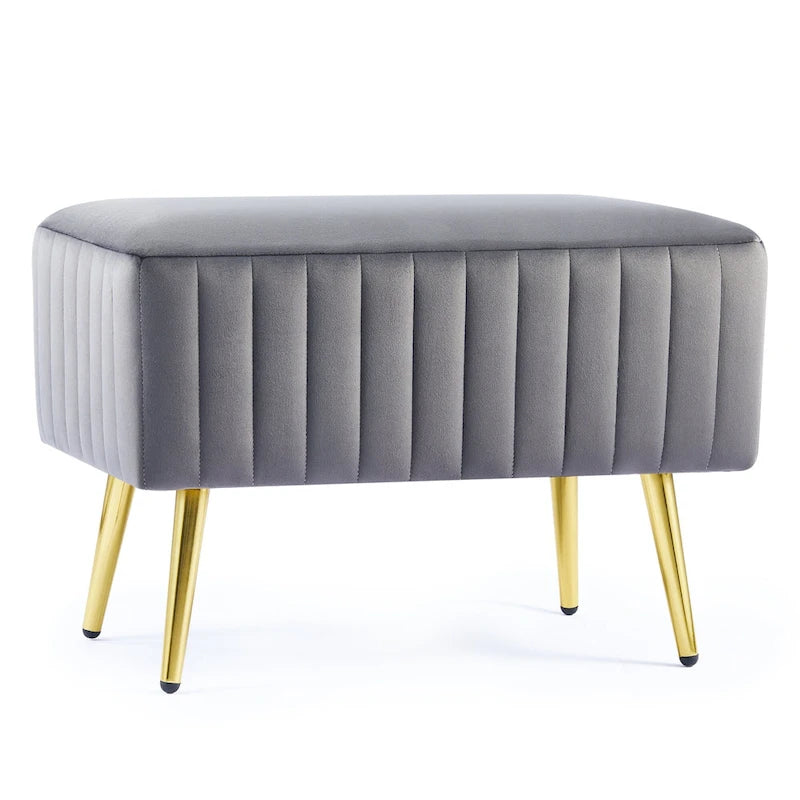 Banc rembourré en velours capitonné moderne avec pieds en métal doré