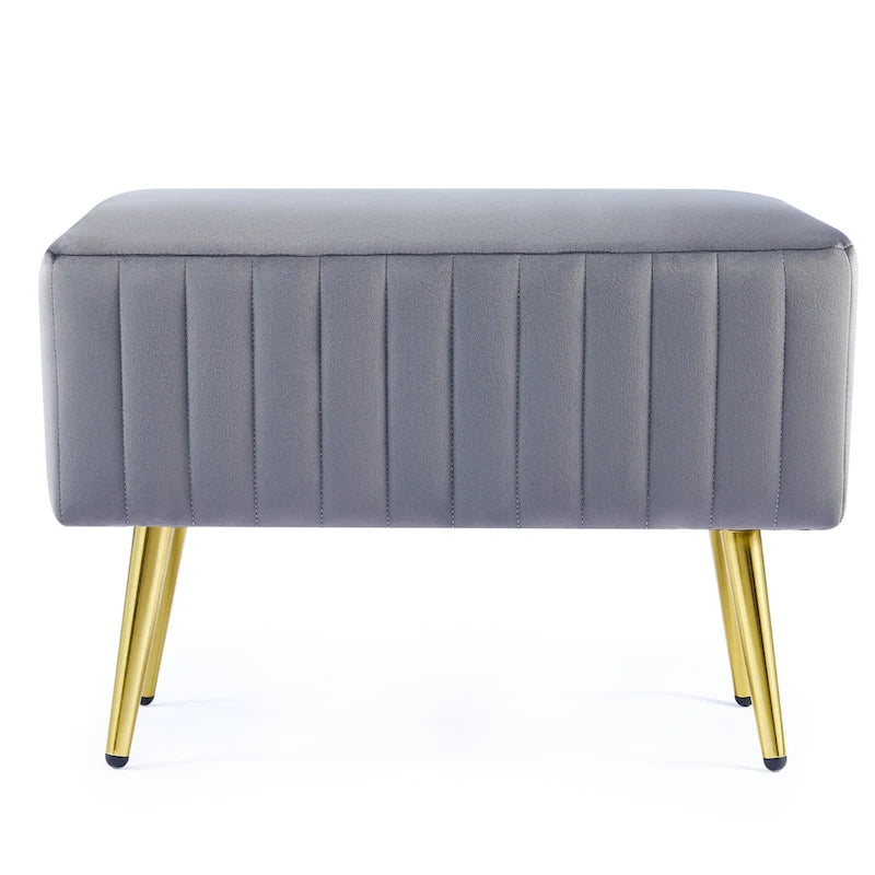 Banc rembourré en velours capitonné moderne avec pieds en métal doré