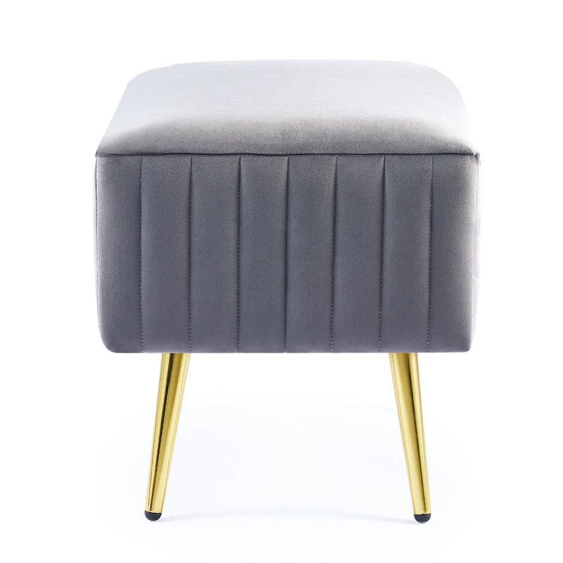 Banc rembourré en velours capitonné moderne avec pieds en métal doré