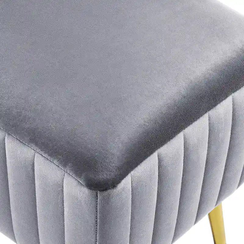 Banc rembourré en velours capitonné moderne avec pieds en métal doré