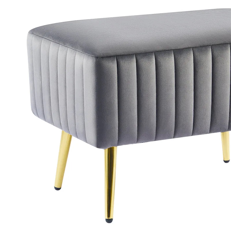 Banc rembourré en velours capitonné moderne avec pieds en métal doré