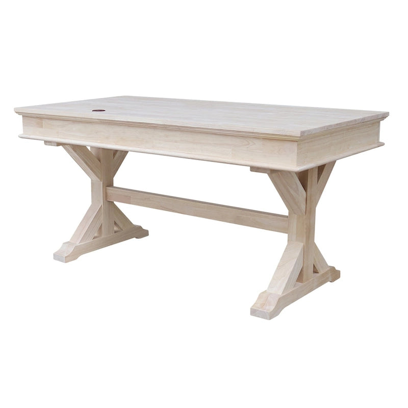 Bureau de direction inachevé en bois massif avec piètement en X et tiroirs