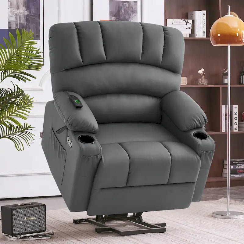 Fauteuil inclinable releveur électrique avec massage, chaleur et siège large Gris