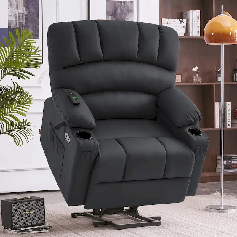 Fauteuil inclinable releveur électrique avec massage, chaleur et siège large Gris