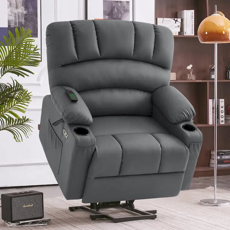 Fauteuil inclinable releveur électrique avec massage, chaleur et siège large Gris