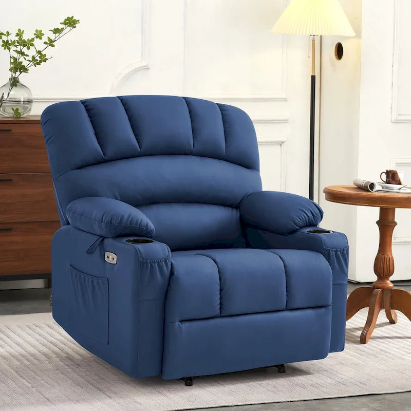 Fauteuil inclinable releveur électrique avec massage, chaleur et siège large Gris