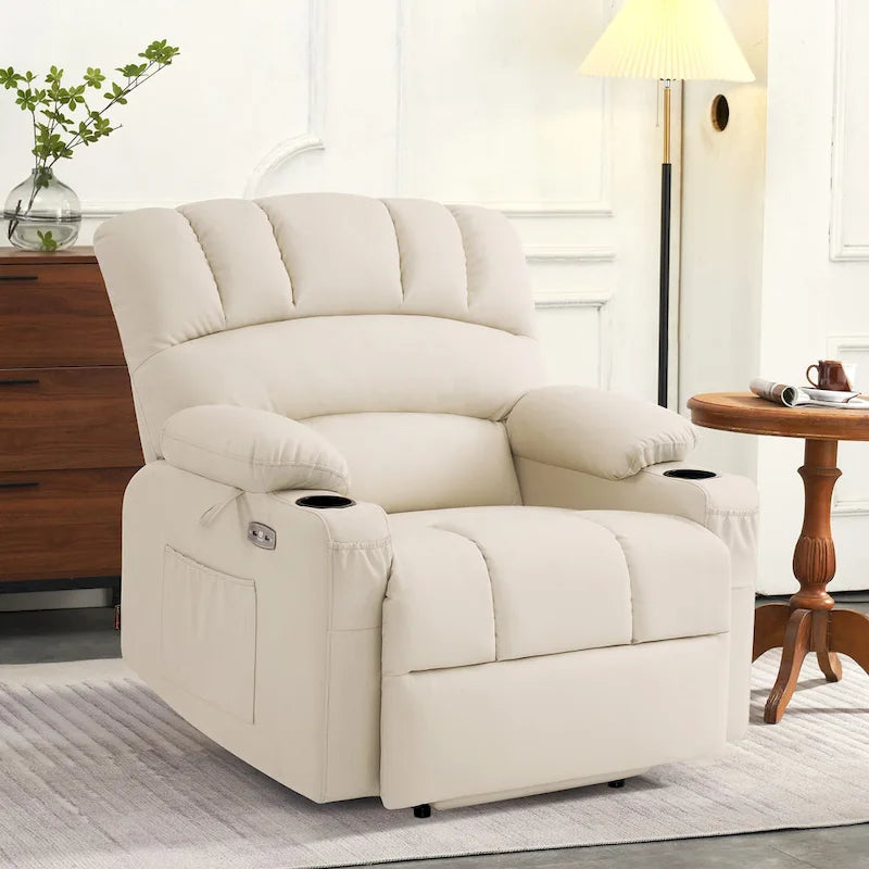 Fauteuil inclinable releveur électrique avec massage, chaleur et siège large Gris