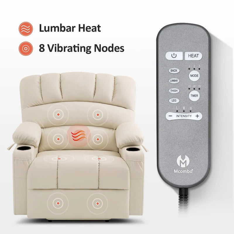 Fauteuil inclinable releveur électrique avec massage, chaleur et siège large Gris