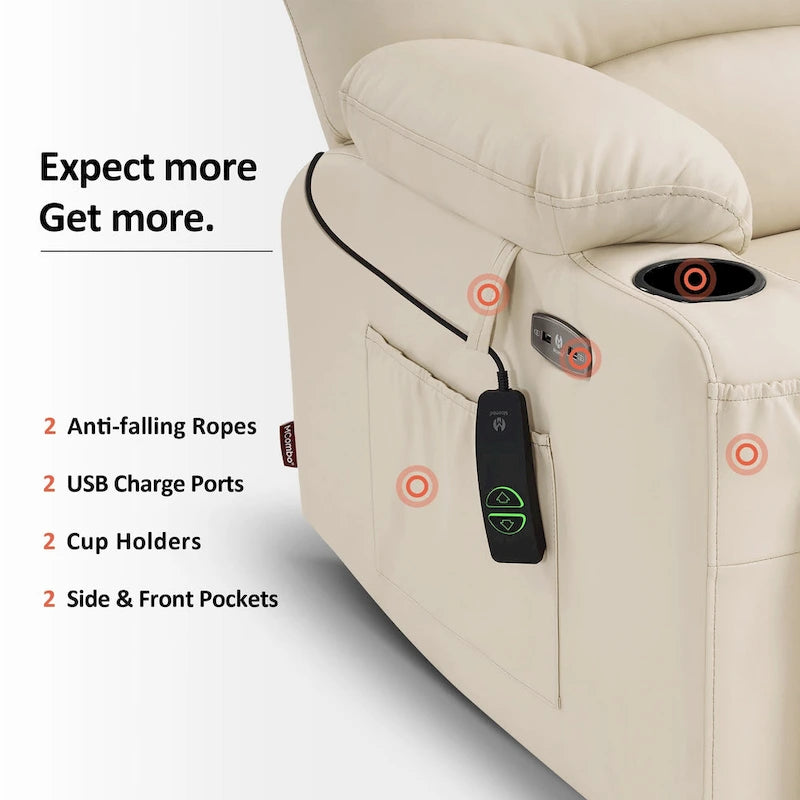 Fauteuil inclinable releveur électrique avec massage, chaleur et siège large Gris