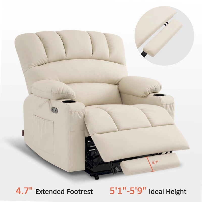 Fauteuil inclinable releveur électrique avec massage, chaleur et siège large Gris