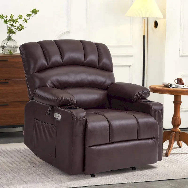Fauteuil inclinable releveur électrique avec massage, chaleur et siège large Gris