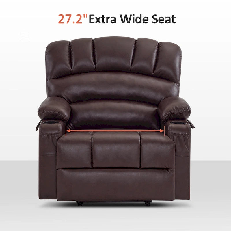 Fauteuil inclinable releveur électrique avec massage, chaleur et siège large Gris