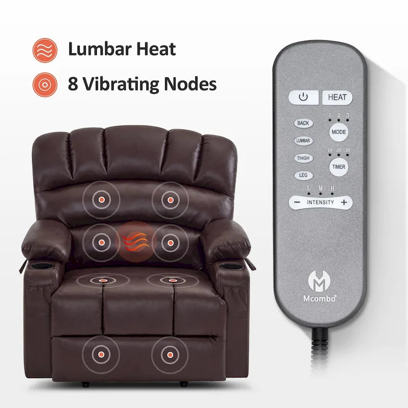 Fauteuil inclinable releveur électrique avec massage, chaleur et siège large Gris