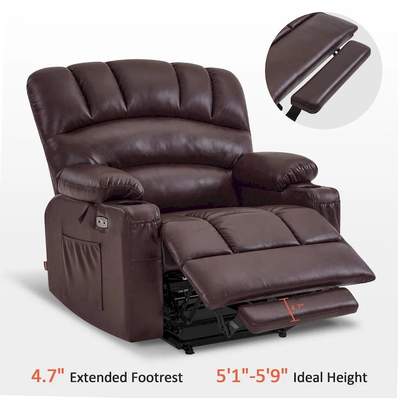 Fauteuil inclinable releveur électrique avec massage, chaleur et siège large Gris