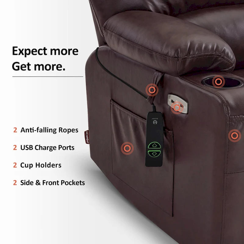 Fauteuil inclinable releveur électrique avec massage, chaleur et siège large Gris