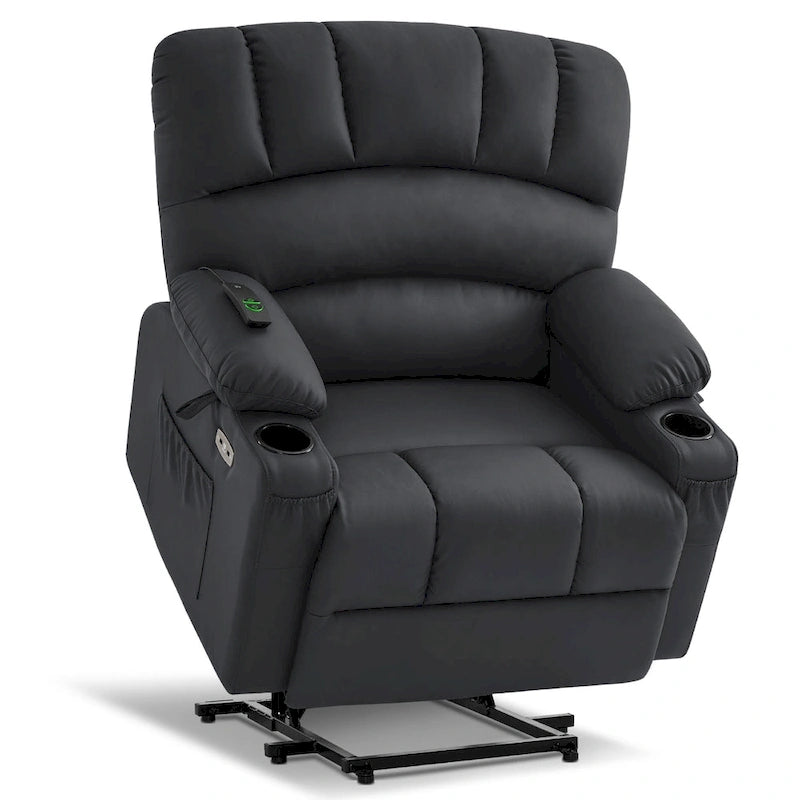 Fauteuil inclinable releveur électrique avec massage, chaleur et siège large Gris