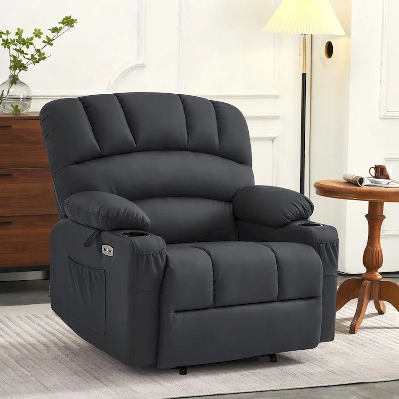 Fauteuil inclinable releveur électrique avec massage, chaleur et siège large Gris