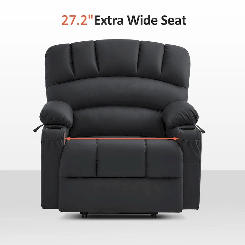 Fauteuil inclinable releveur électrique avec massage, chaleur et siège large Gris