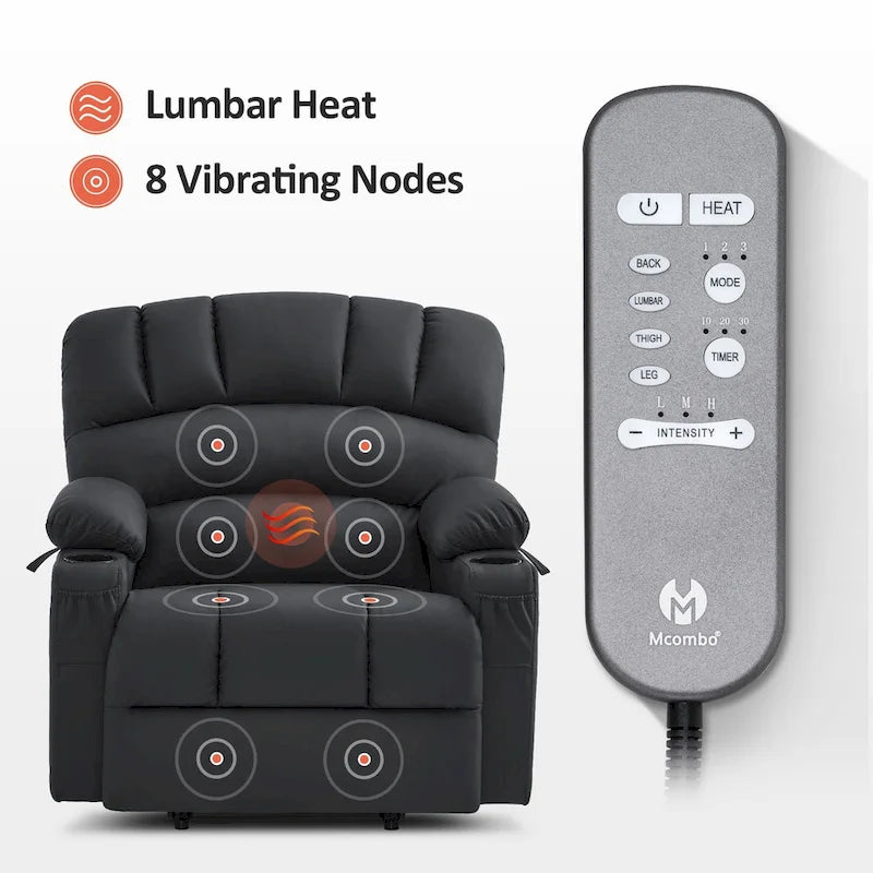 Fauteuil inclinable releveur électrique avec massage, chaleur et siège large Gris