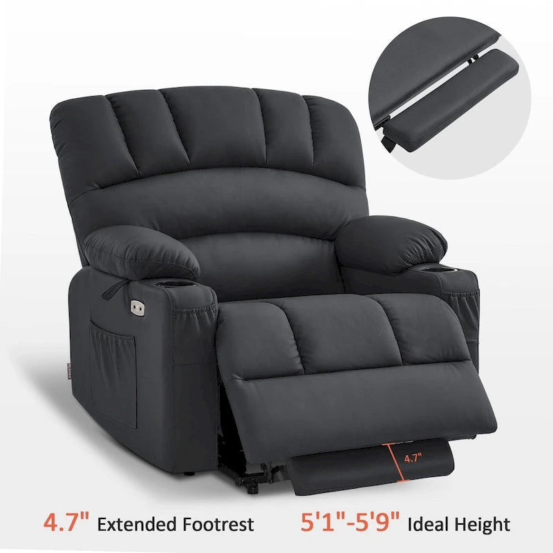 Fauteuil inclinable releveur électrique avec massage, chaleur et siège large Gris