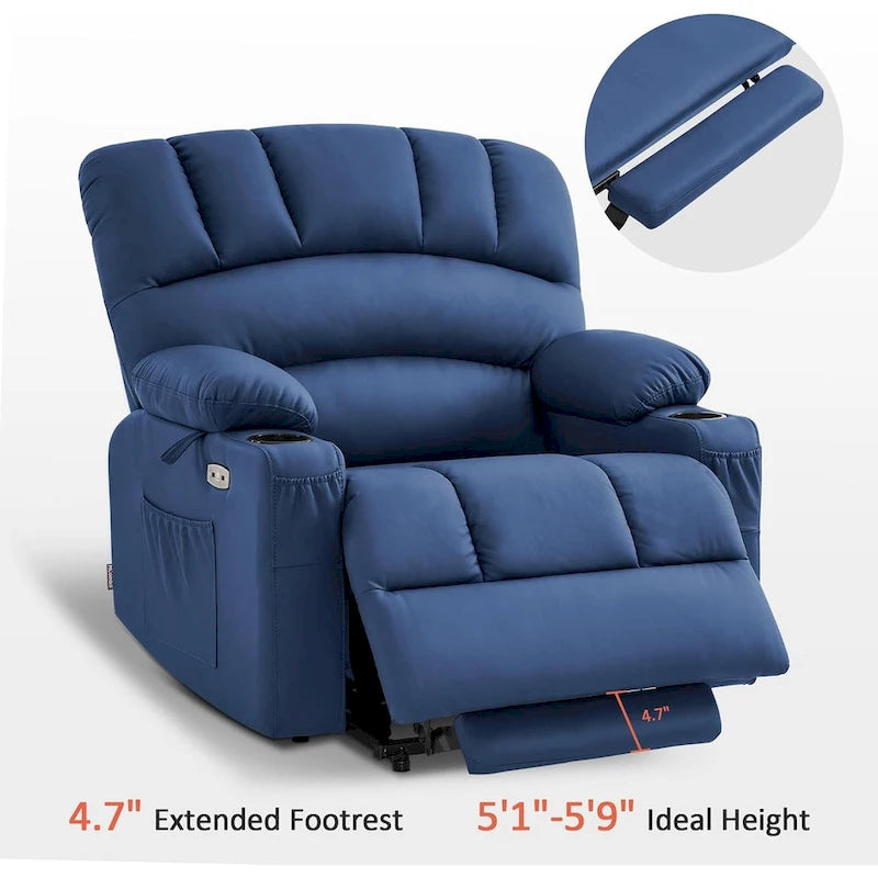 Fauteuil inclinable releveur électrique avec massage, chaleur et siège large Gris